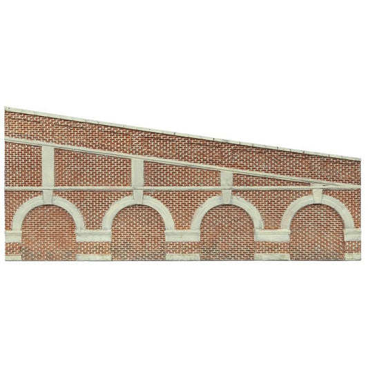 Hornby OO Gauge Mid Stepped Arched Retaining Walls x2  Model Building(Red Brick) R7386