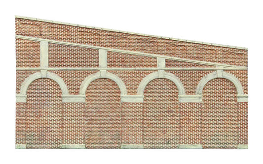 Hornby OO Gauge High Stepped Arched Retaining Walls x 2 (Red Brick) R7374