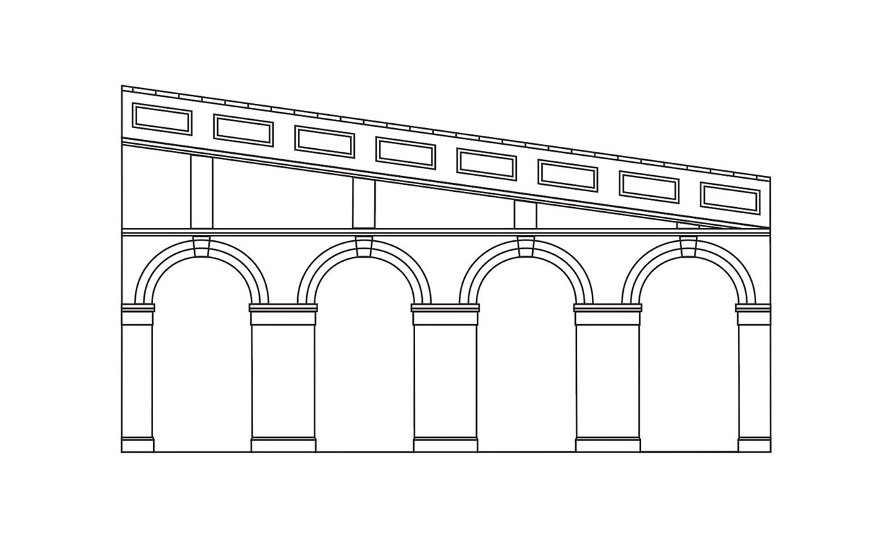 Hornby OO Gauge High Stepped Arched Retaining Walls x 2 (Red Brick) R7374
