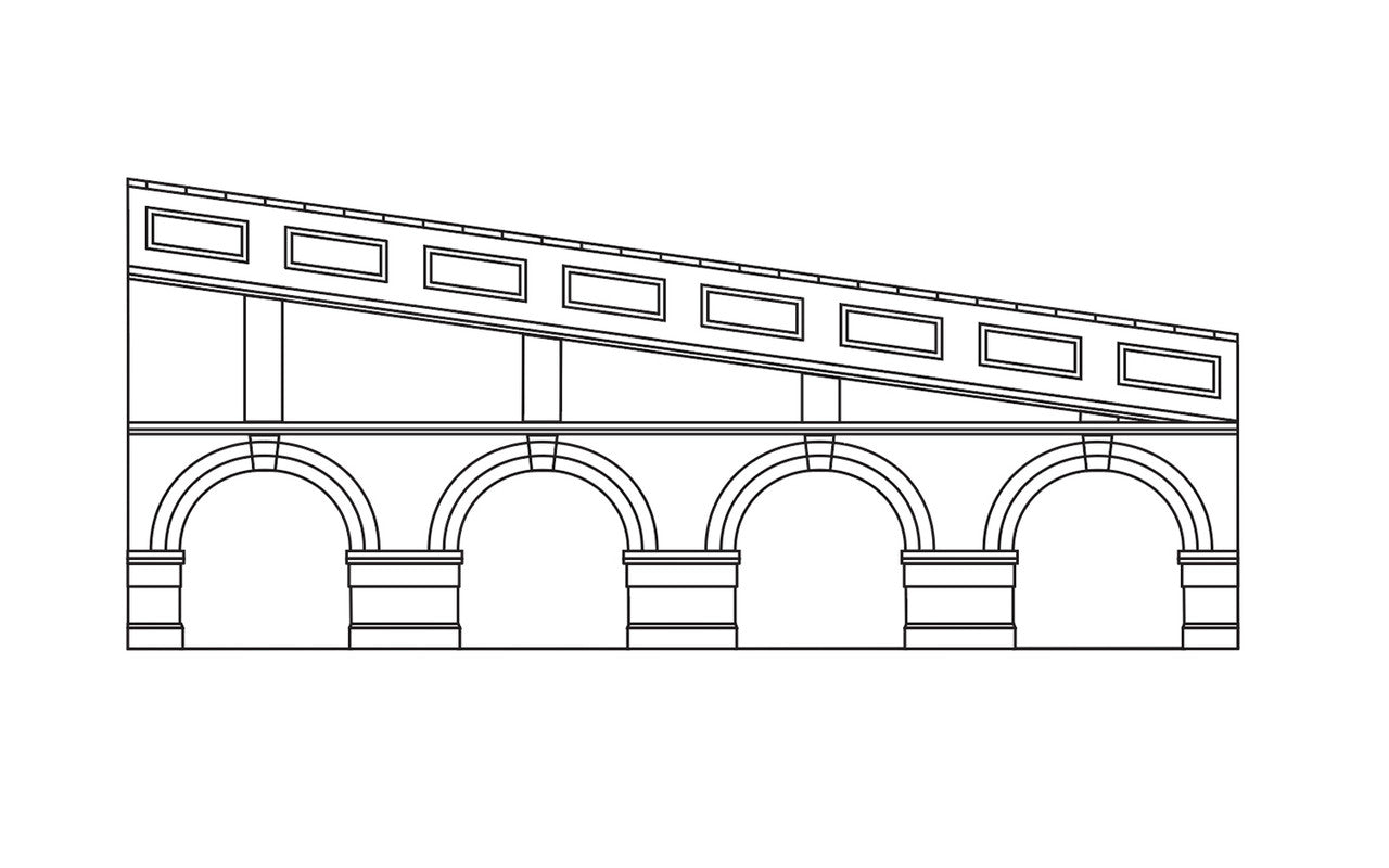 Hornby OO Gauge Mid Stepped Arched Retaining Walls x2 Model Building(Red Brick) R7386